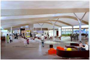 Artists impression of the interior render for the new airport terminal building.
